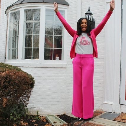 Magenta pink wide leg pants styled 