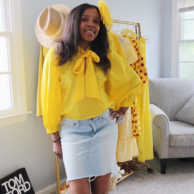 Yellow bow tie blouse 