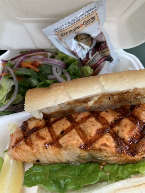 Salmon sandwich at the dock 